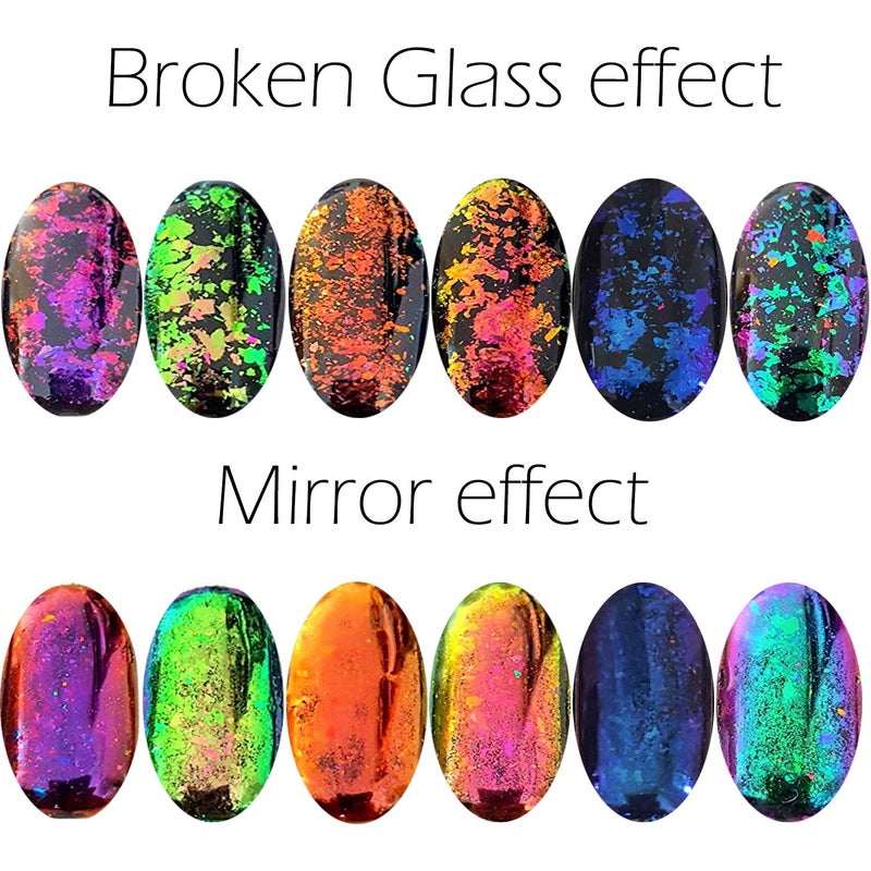 KUKA Iridescent Glitter Chameleon Nail Flakes Set Chrome Nail Powder Mirror Mermaid Effect Set 6 Jars (Dark Chameleon) - Image 2